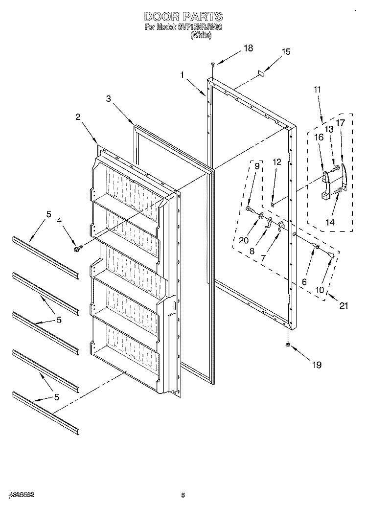 DOOR Diagram and Parts List for SVF15NRJW00  Whirlpool Freezer
