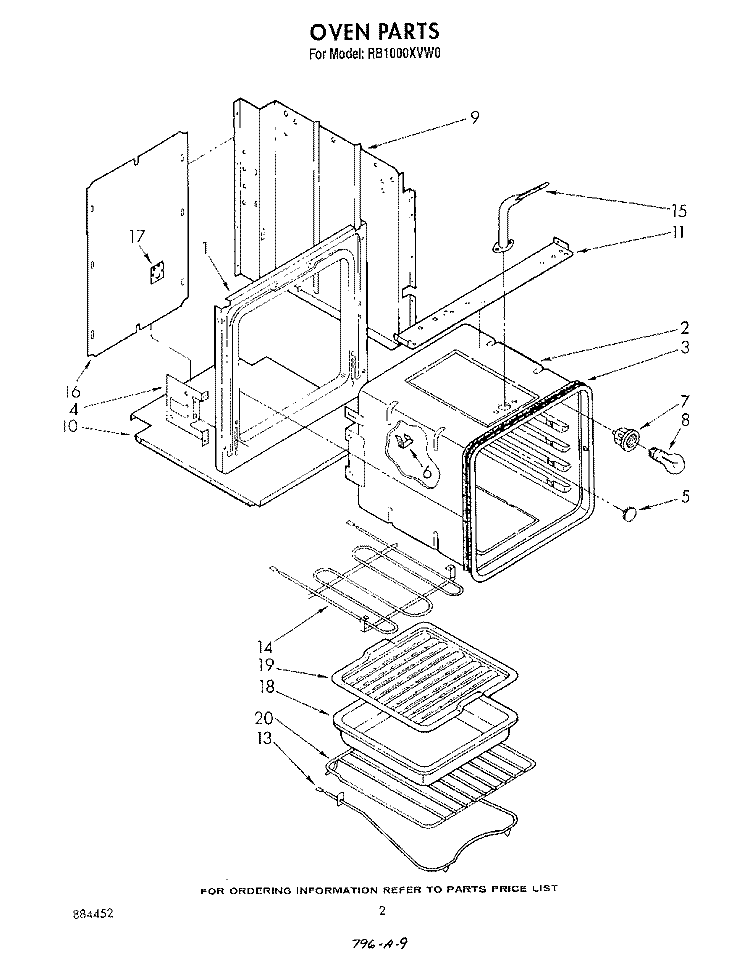 OVEN Diagram and Parts List for RB1000XVW0  Whirlpool Wall Oven