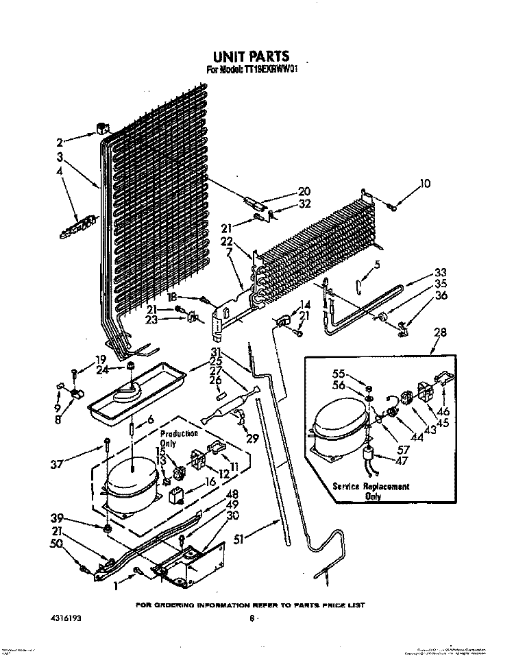 UNIT Diagram and Parts List for TT18EKRWW01  Estate Refrigerator