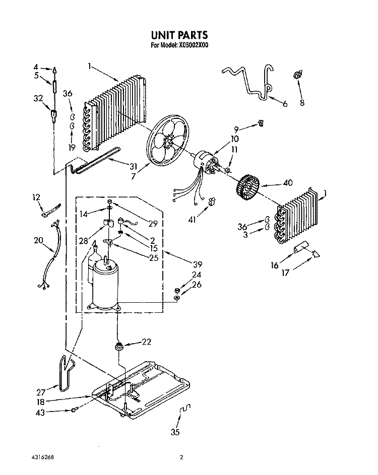 UNIT, LIT/OPTIONAL Diagram and Parts List for X05002X00  Roper Air Conditioner