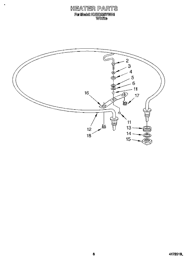 HEATER Diagram and Parts List for KUDD230YWH1  KitchenAid Dishwasher