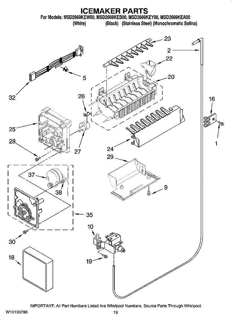 ICEMAKER PARTS, OPTIONAL PARTS (NOT INCLUDED) Diagram and Parts List for MSD2669KEY00  Whirlpool Refrigerator