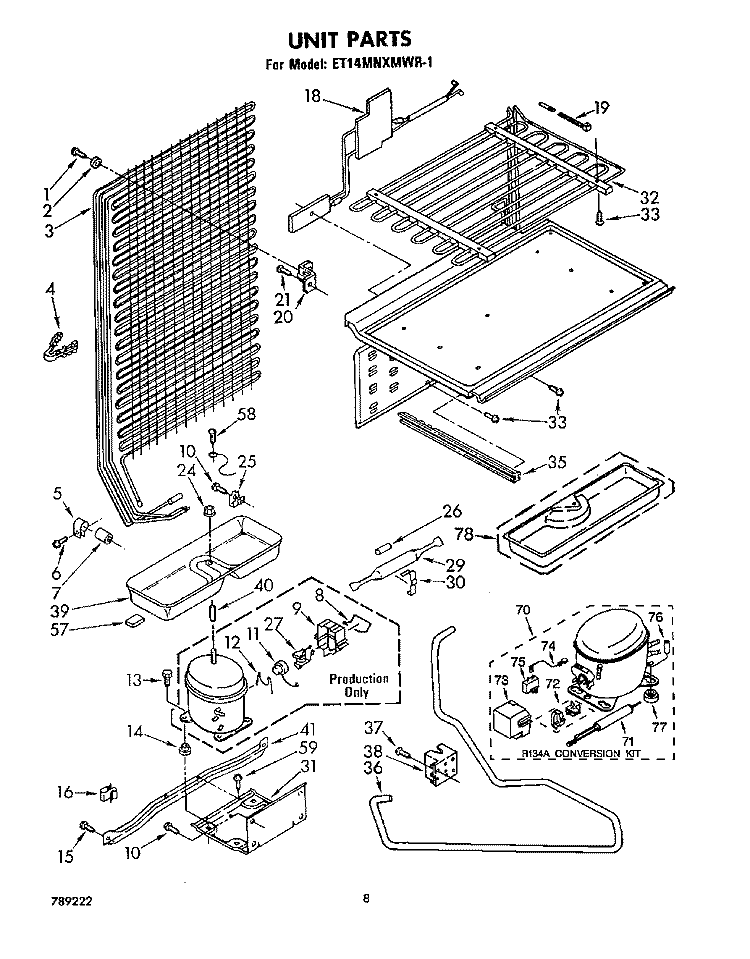 UNIT Diagram and Parts List for ET14MNXMWR1  Whirlpool Refrigerator