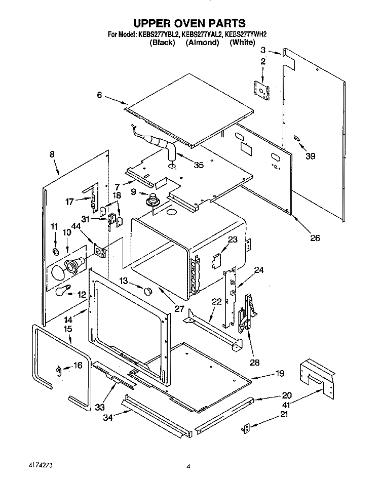 UPPER OVEN Diagram and Parts List for KEBS277YBL2  KitchenAid Wall Oven