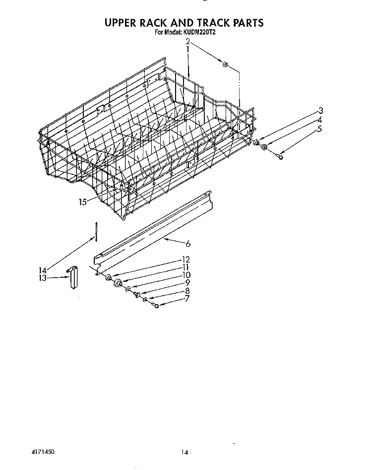 UPPER RACK AND TRACK Diagram and Parts List for KUDM220T2  KitchenAid Dishwasher