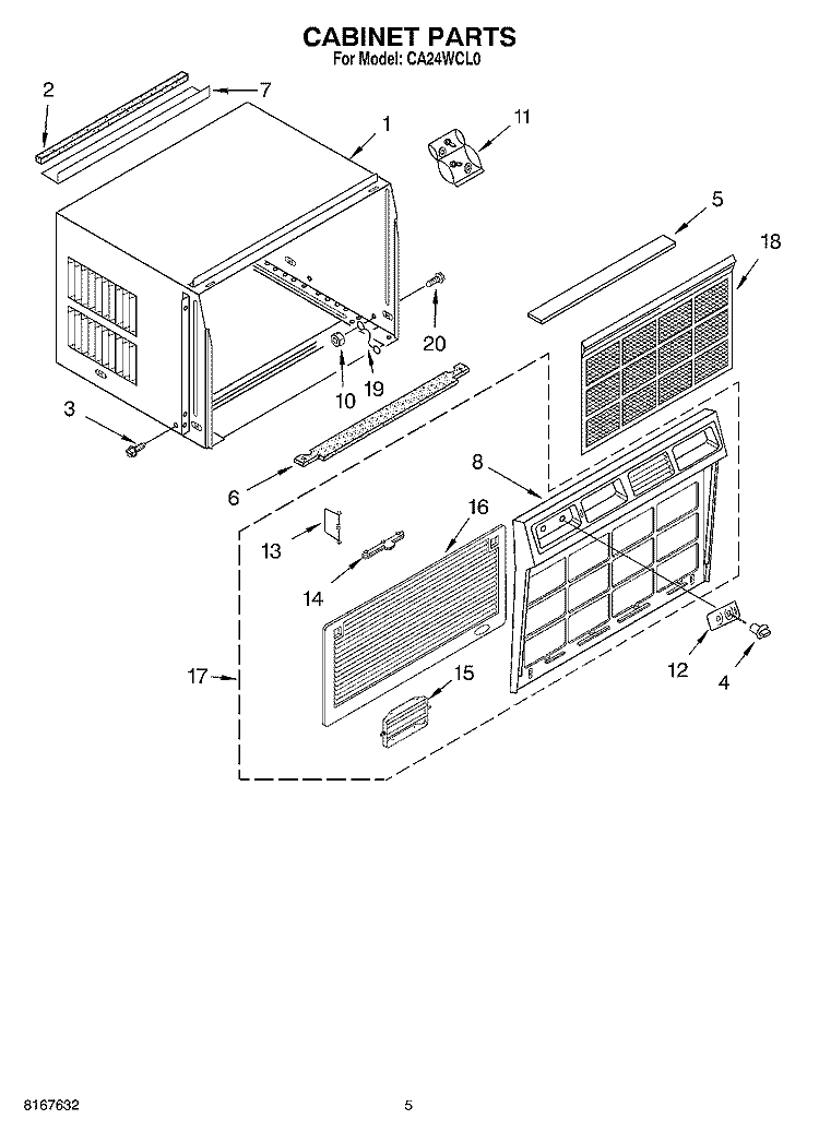 CABINET Diagram and Parts List for CA24WCL0  Crosley Air Conditioner