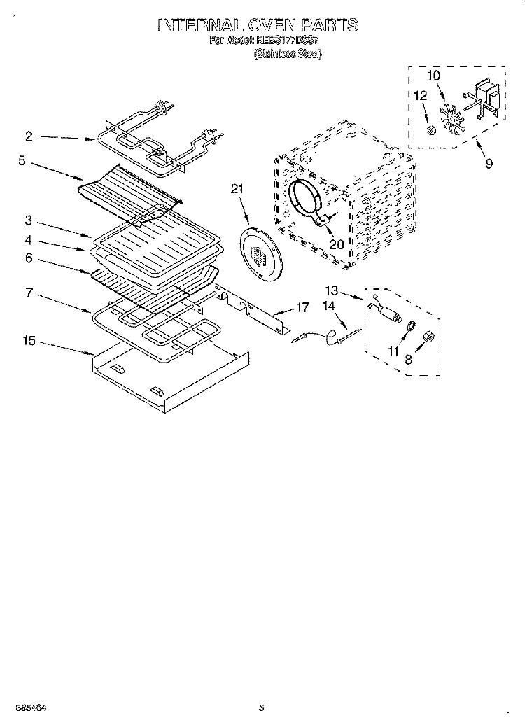 INTERNAL OVEN Diagram and Parts List for KEBS177DSS7  KitchenAid Wall Oven