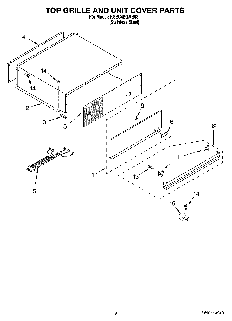 TOP GRILLE AND UNIT COVER PARTS Diagram and Parts List for KSSC48QMS03  KitchenAid Refrigerator