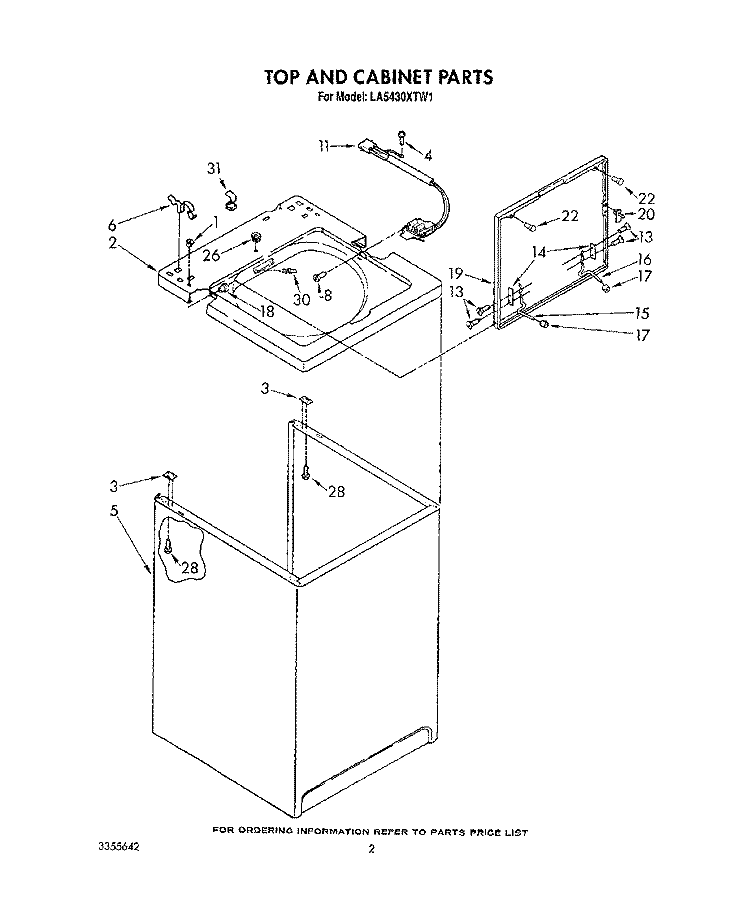 TOP AND CABINET, LIT/OPTIONAL Diagram and Parts List for LA5430XTM1  Whirlpool Washer