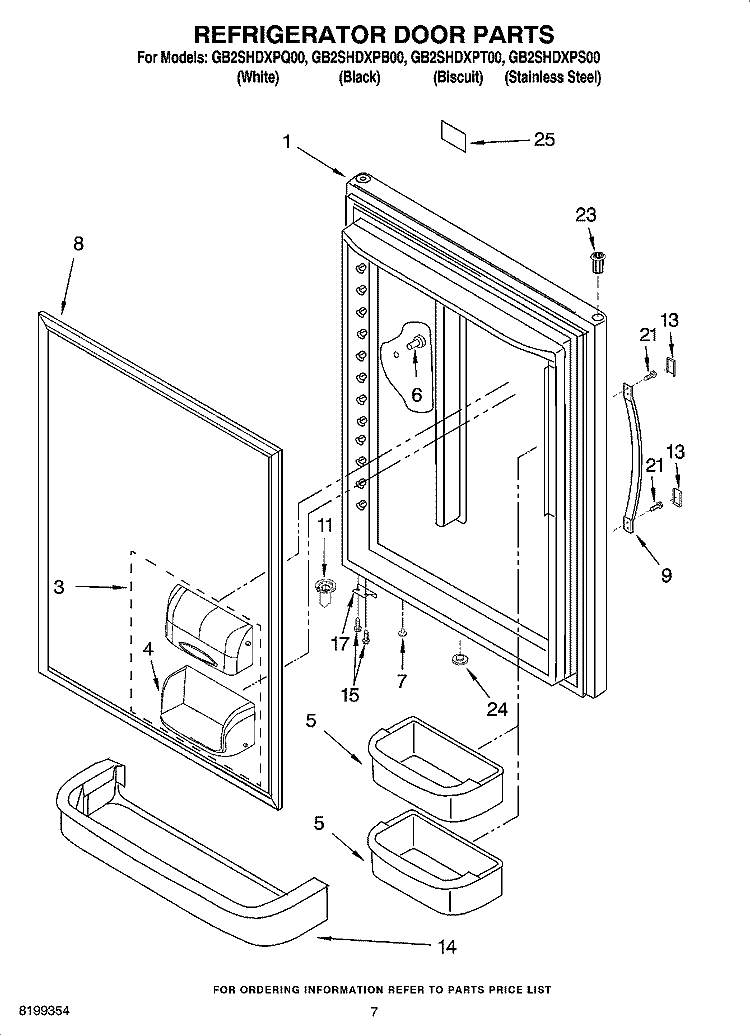 REFRIGERATOR DOOR PARTS Diagram and Parts List for GB2SHDXPB00  Whirlpool Refrigerator