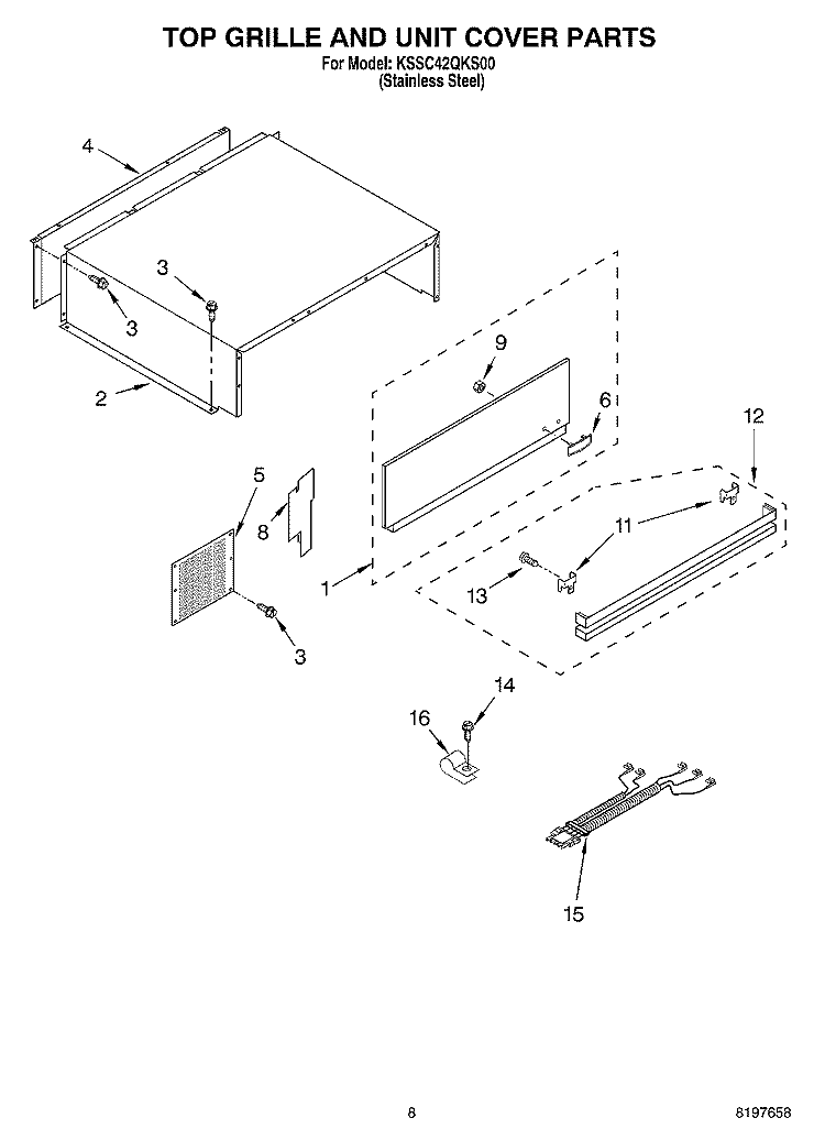 TOP GRILLE & UNIT COVER Diagram and Parts List for KSSC42QKS00  KitchenAid Refrigerator