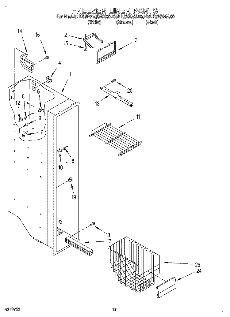 FREEZER LINER Diagram and Parts List for KSUP22QDWH00  KitchenAid Refrigerator
