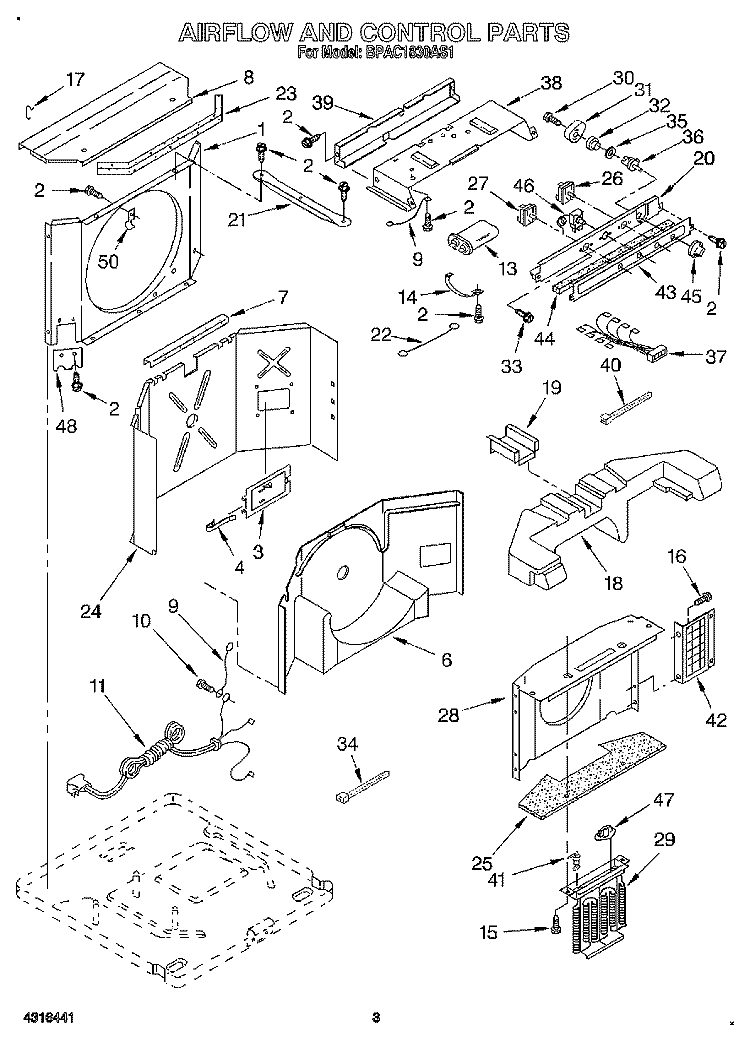 AIRFLOW AND CONTROL Diagram and Parts List for BPAC1830AS1  KitchenAid Air Conditioner