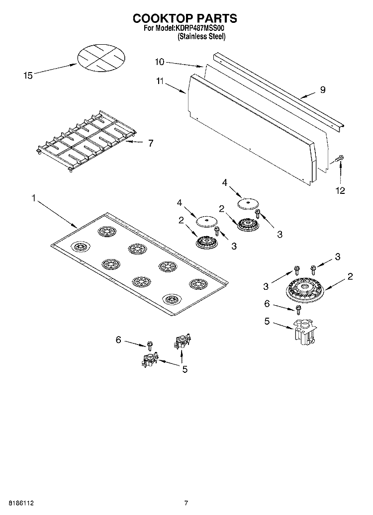 COOKTOP PARTS Diagram and Parts List for KDRP487MSS00  KitchenAid Range