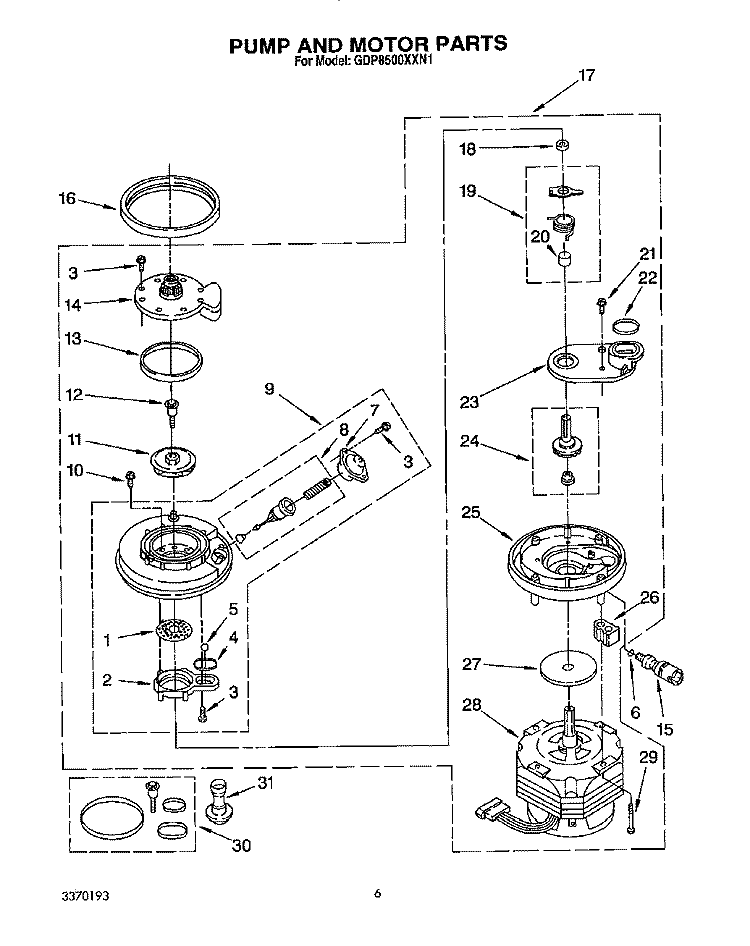 PUMP AND MOTOR Diagram and Parts List for GDP8500XXN1  Whirlpool Dishwasher