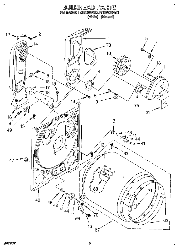 BULKHEAD Diagram and Parts List for LGR5638AN3  Whirlpool Dryer