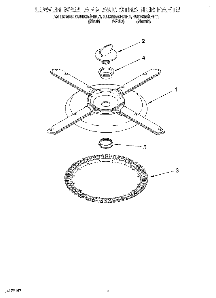 LOWER WASHARM AND STRAINER Diagram and Parts List for KUDM25SHBT1  KitchenAid Dishwasher