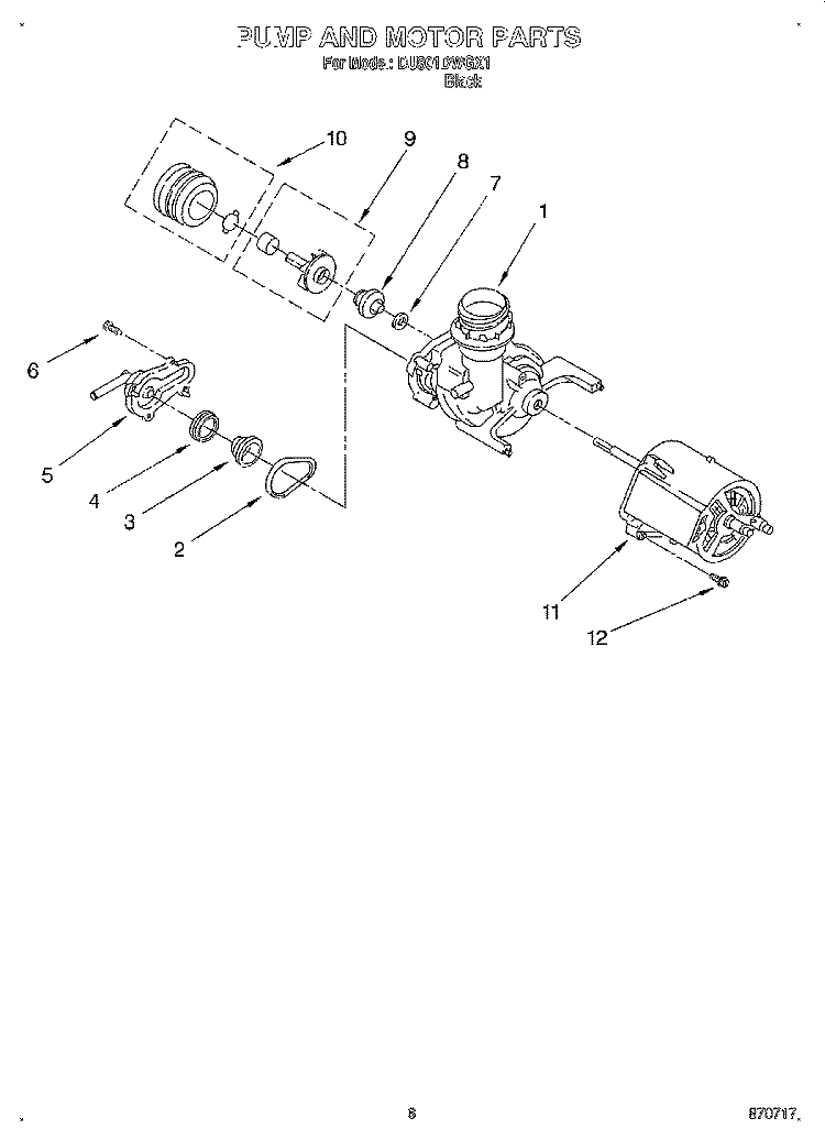 PUMP AND MOTOR Diagram and Parts List for DU801DWGX1  Whirlpool Dishwasher