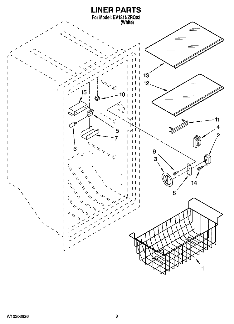 LINER PARTS Diagram and Parts List for EV181NZRQ02  Whirlpool Freezer