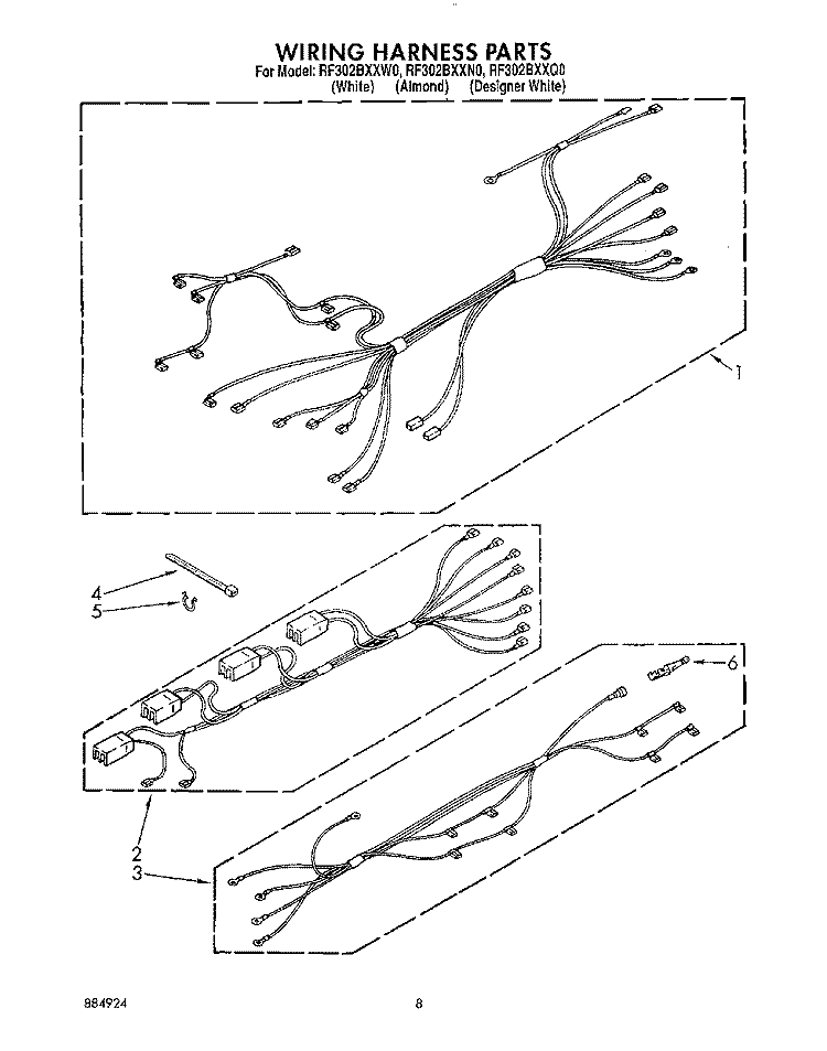 WIRING HARNESS Diagram and Parts List for RF302BXXW0  Whirlpool Range