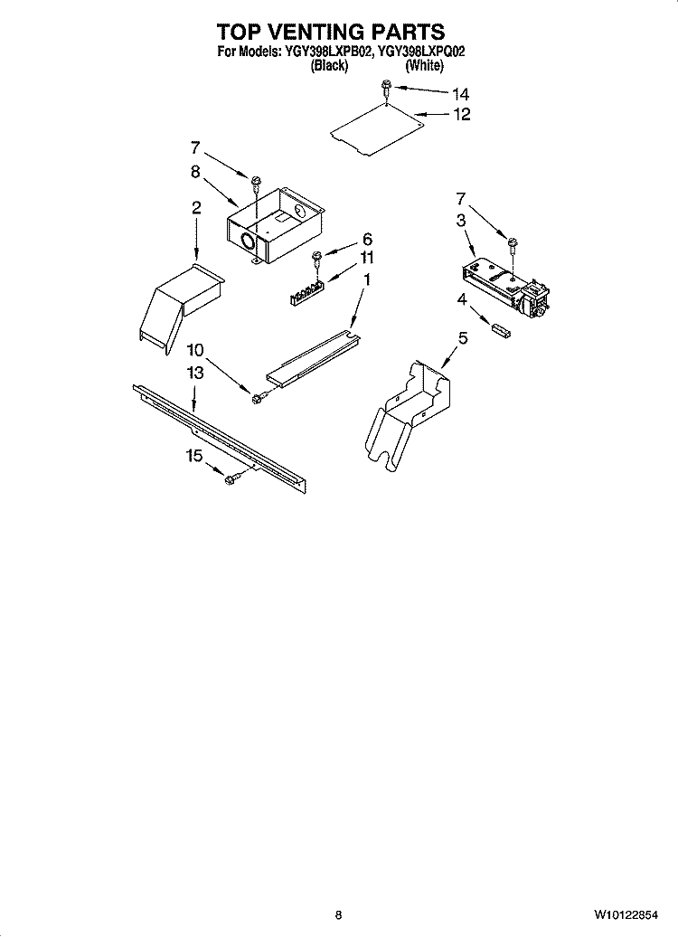 TOP VENTING PARTS, OPTIONAL PARTS (NOT INCLUDED) Diagram and Parts List for YGY398LXPB02  Whirlpool Range