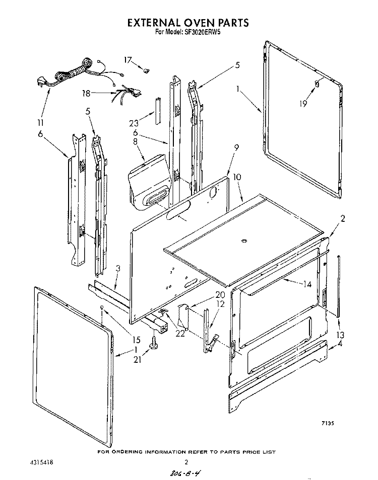 EXTERNAL OVEN Diagram and Parts List for SF3020ERW5  Whirlpool Range