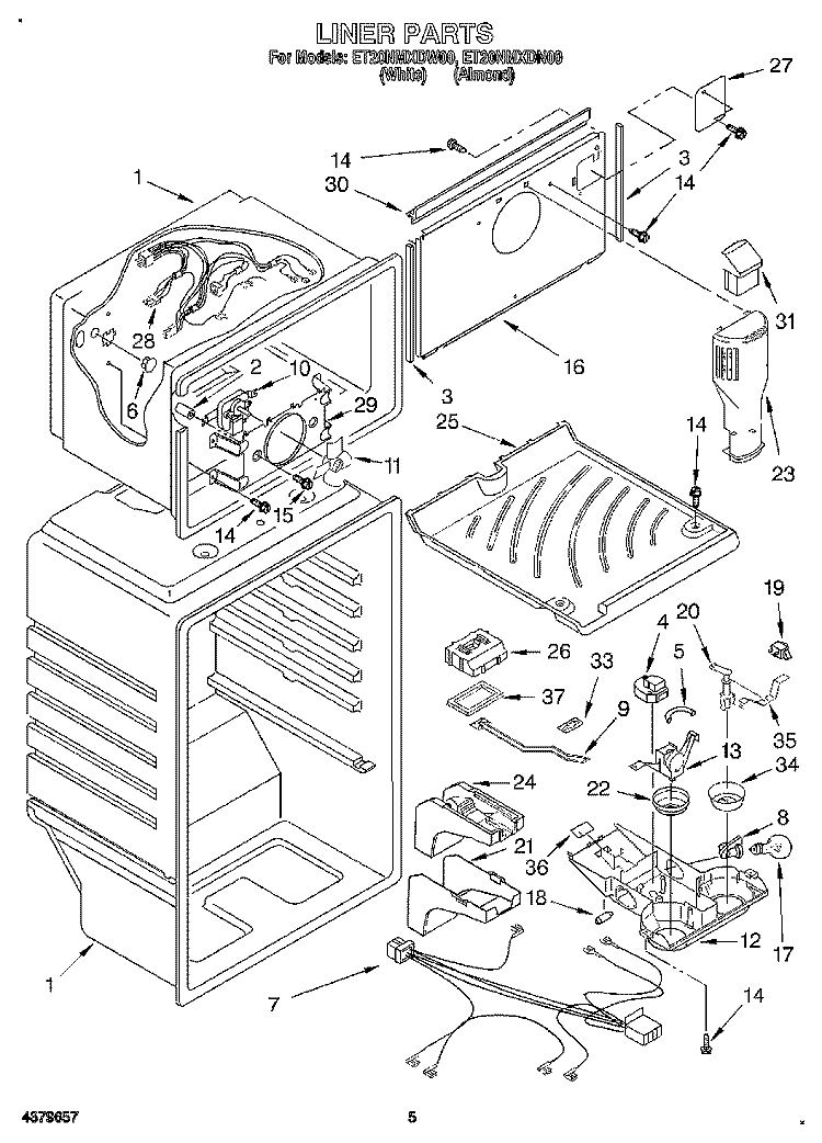 LINER Diagram and Parts List for ET20NMXDW00  Whirlpool Refrigerator