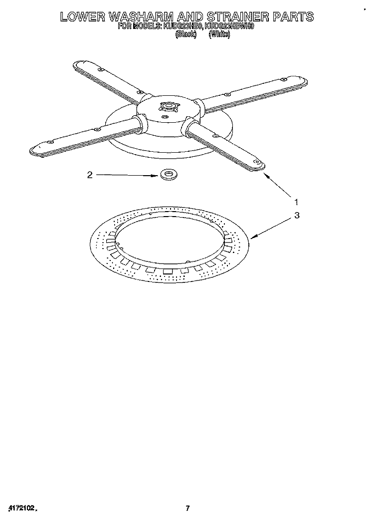LOWER WASHARM AND STRAINER Diagram and Parts List for KUDG23HBWH0  KitchenAid Dishwasher