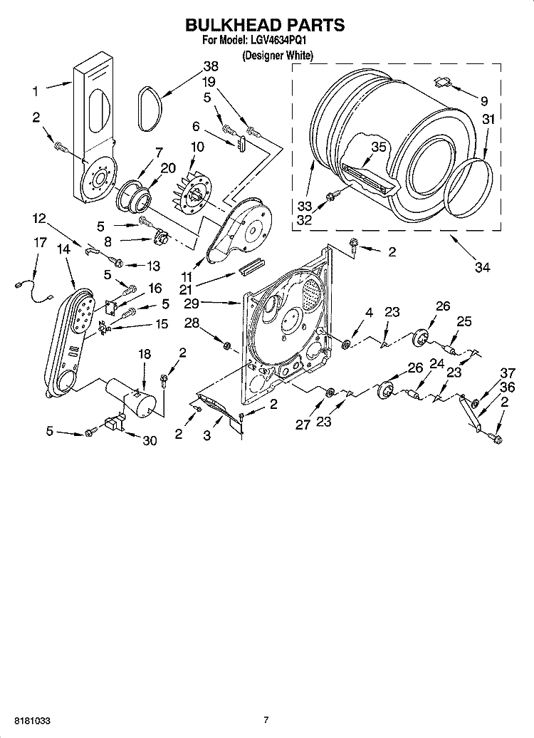 BULKHEAD PARTS, OPTIONAL PARTS (NOT INCLUDED) Diagram and Parts List for LGV4634PQ1  Whirlpool Dryer
