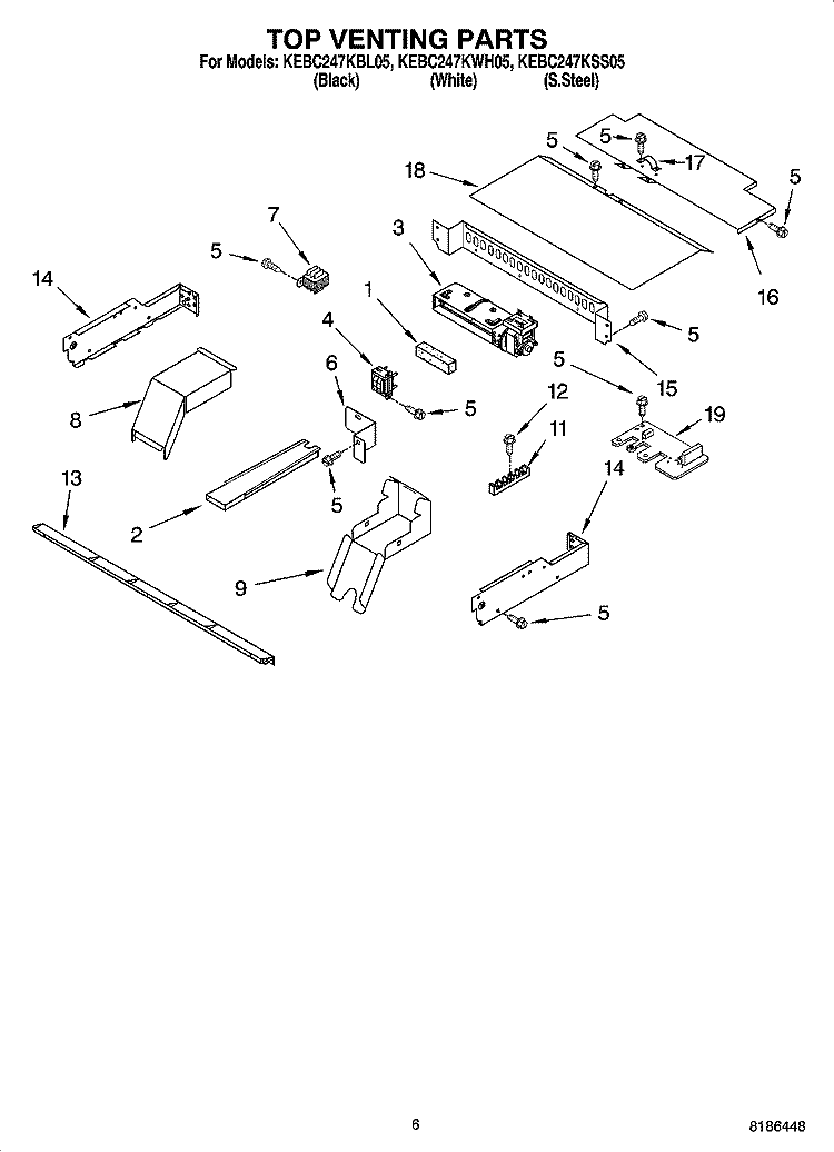 TOP VENTING PARTS, OPTIONAL PARTS Diagram and Parts List for KEBC247KBL05  KitchenAid Wall Oven