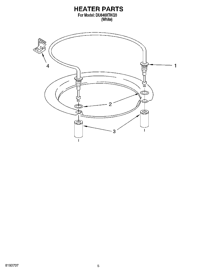 HEATER Diagram and Parts List for DU640XTKQ0  Whirlpool Dishwasher