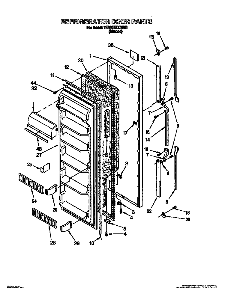REFRIGERATOR DOOR Diagram and Parts List for 7ED20TKXDN01  Whirlpool Refrigerator