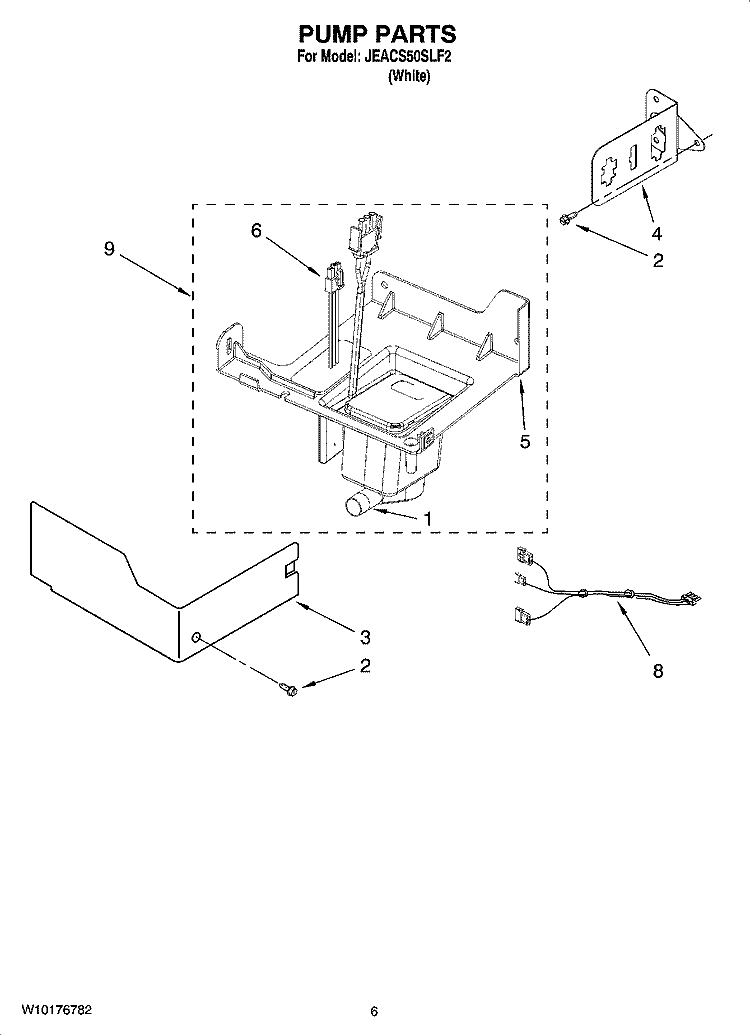 PUMP PARTS Diagram and Parts List for JEACS50SLF2  Whirlpool Ice Maker