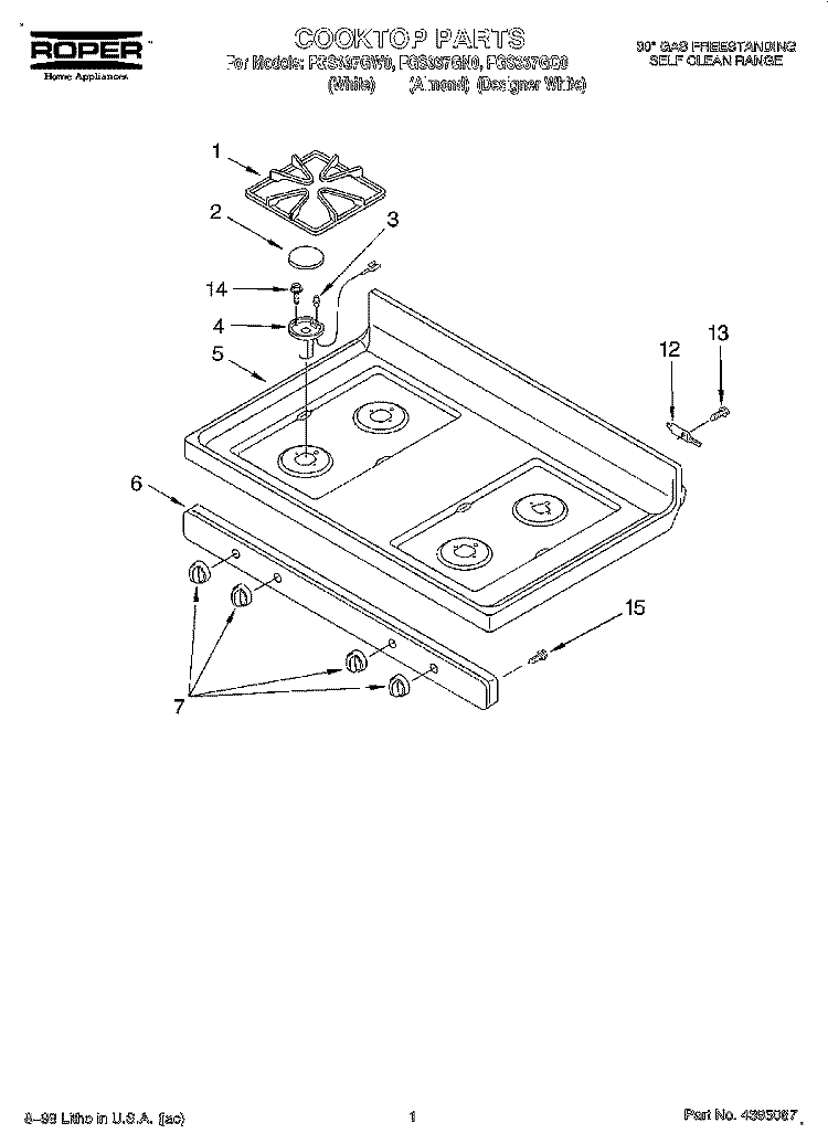 COOKTOP Diagram and Parts List for FGS337GW0  Roper Range