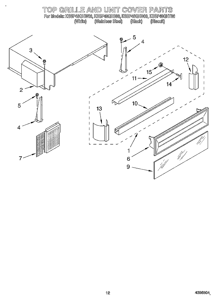 TOP GRILLE AND UNIT COVER Diagram and Parts List for KSSP48QHS00  KitchenAid Refrigerator