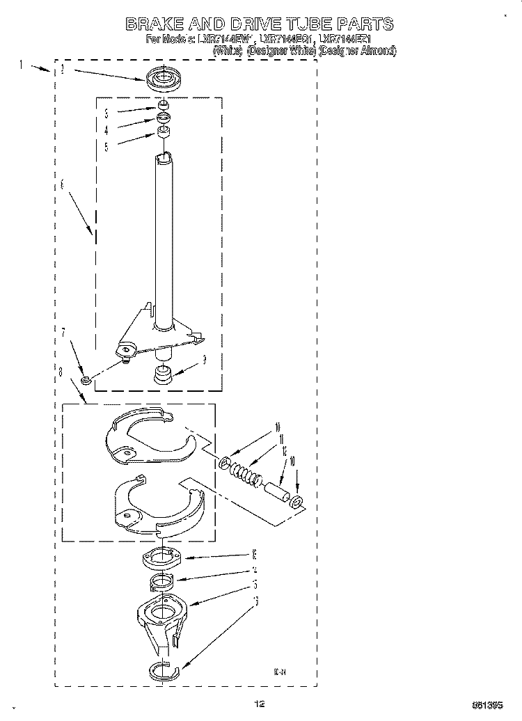 BRAKE AND DRIVE TUBE Diagram and Parts List for LXR7144EQ1  Whirlpool Washer