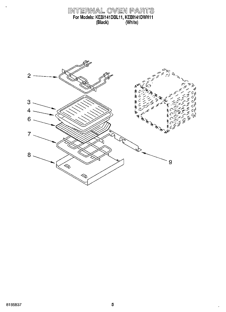 INTERNAL OVEN Diagram and Parts List for KEBI141DBL11  KitchenAid Wall Oven