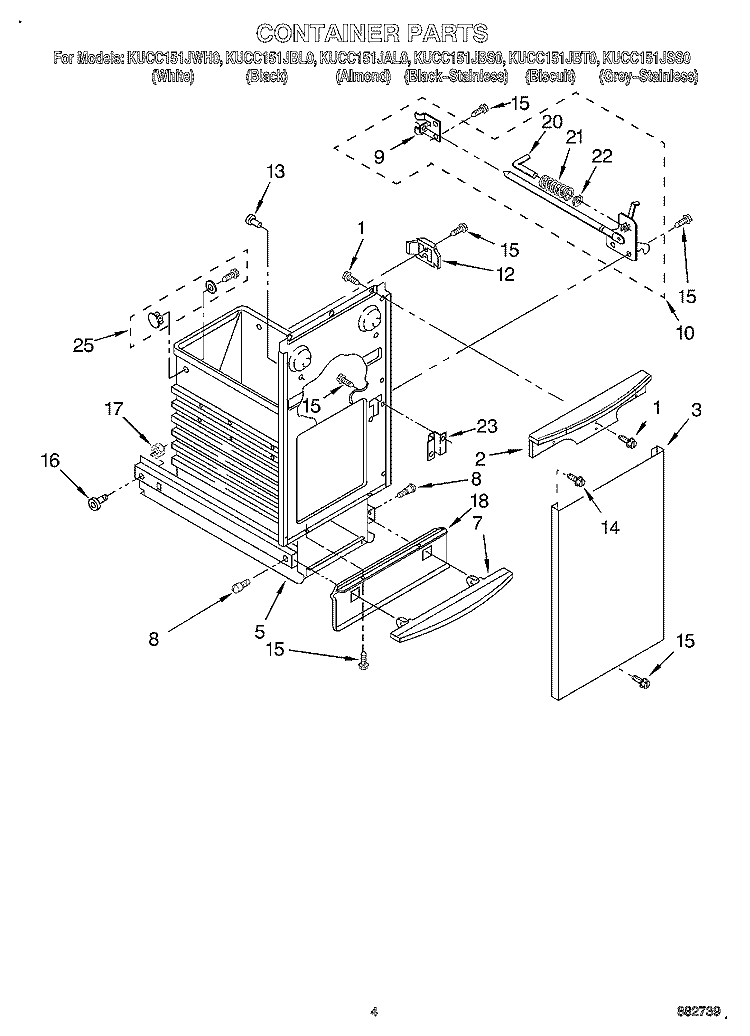 CONTAINER Diagram and Parts List for KUCC151JSS0  KitchenAid Trash Compactor