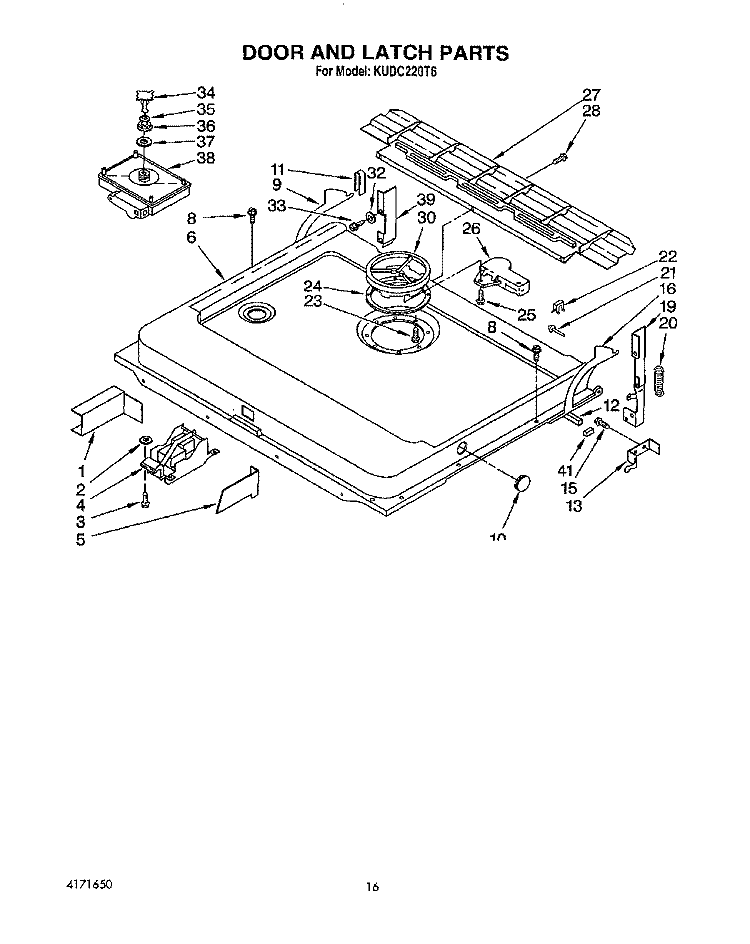 DOOR AND LATCH Diagram and Parts List for KUDC220T6  KitchenAid Dishwasher