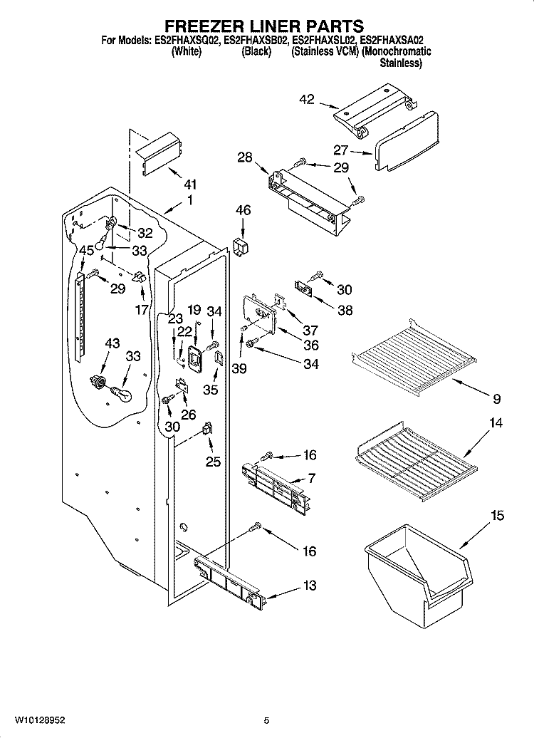 FREEZER LINER PARTS Diagram and Parts List for ES2FHAXSA02  Whirlpool Refrigerator