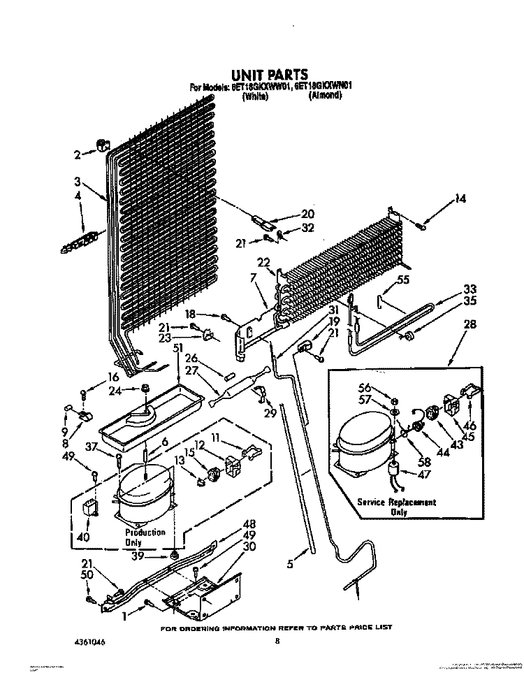UNIT Diagram and Parts List for 6ET18GKXWW01  Whirlpool Refrigerator