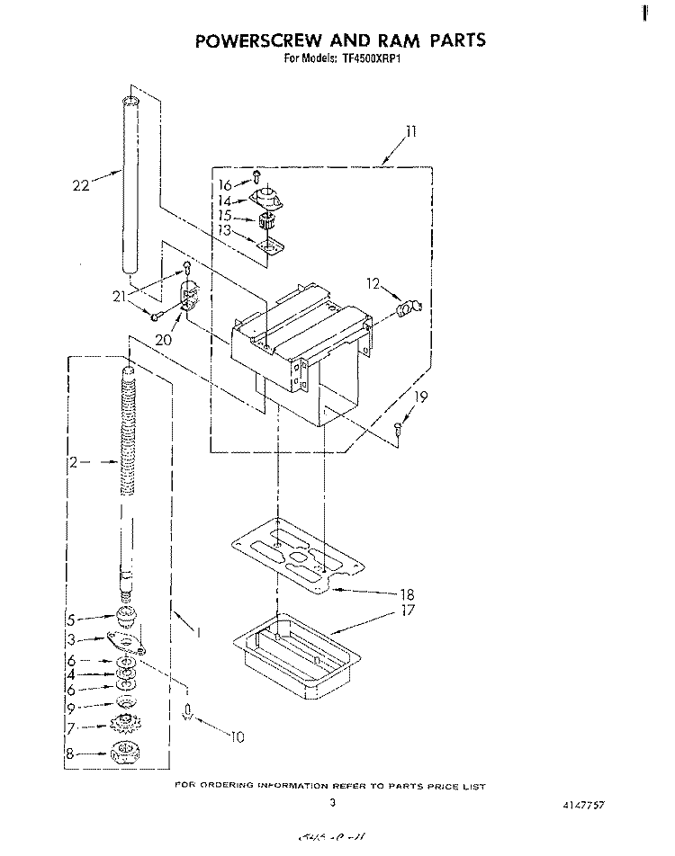 POWERSCREW AND RAM Diagram and Parts List for TF4500XRP1  Whirlpool Trash Compactor