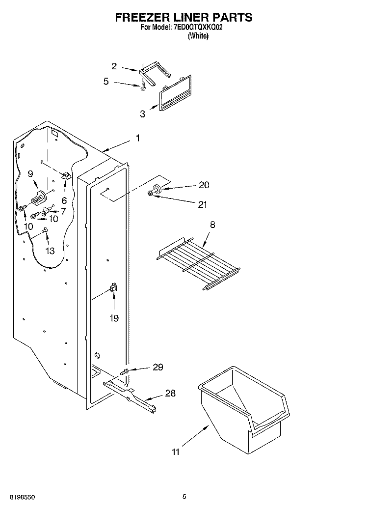 FREEZER LINER PARTS Diagram and Parts List for 7ED0GTQXKQ02  Whirlpool Refrigerator