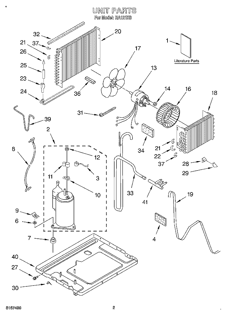 UNIT, LITERATURE Diagram and Parts List for RA121K0  Whirlpool Air Conditioner