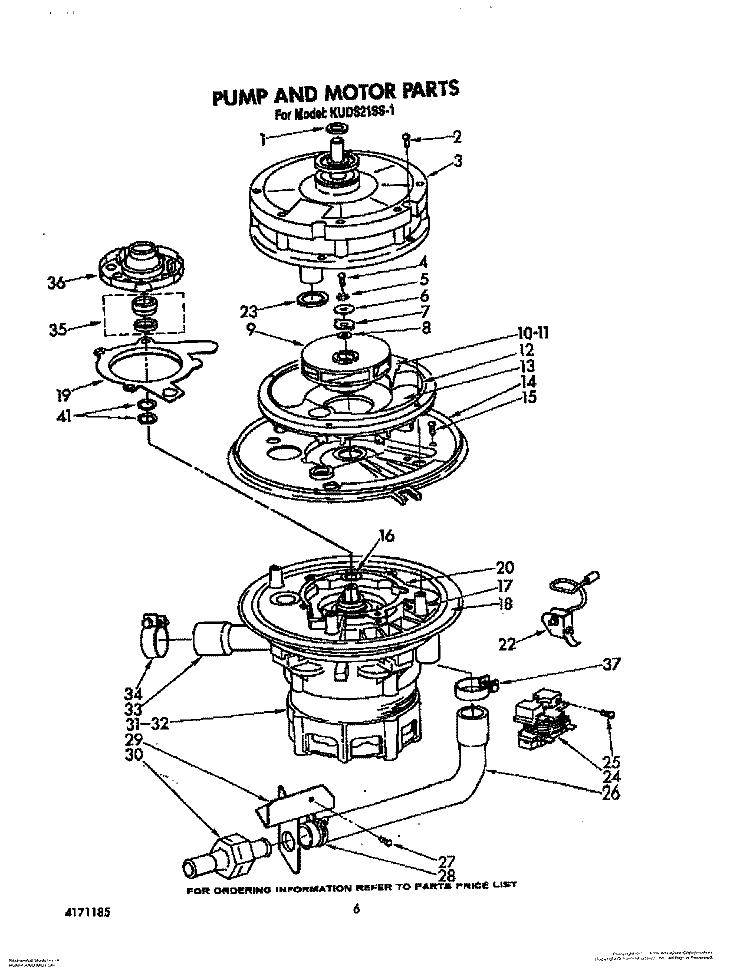 PUMP AND MOTOR Diagram and Parts List for KUDS21SS1  KitchenAid Dishwasher