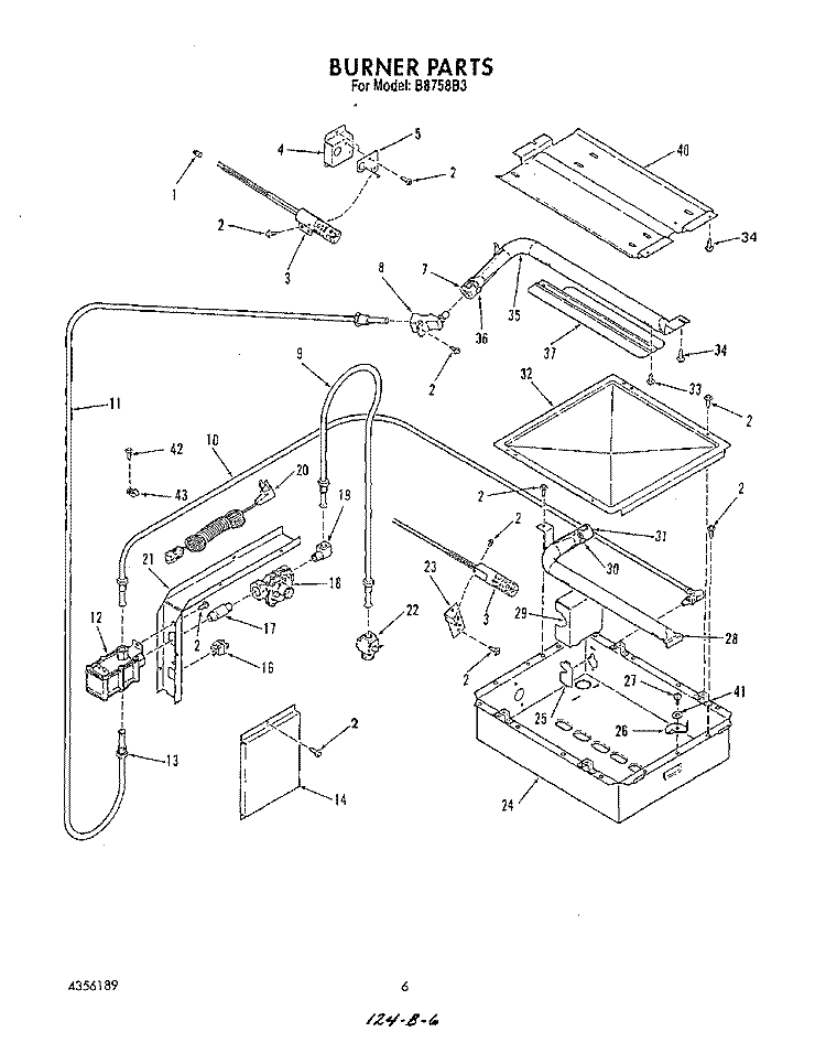 BURNER Diagram and Parts List for B8758B3  Roper Range