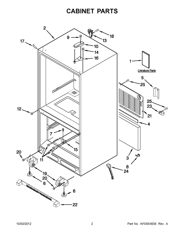 CABINET PARTS Diagram and Parts List for GB2FHDXWQ07  Whirlpool Refrigerator