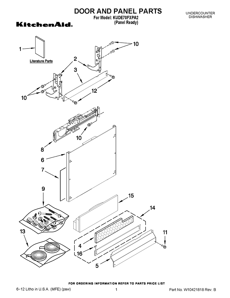 DOOR AND PANEL PARTS Diagram and Parts List for KUDE70FXPA2  KitchenAid Dishwasher