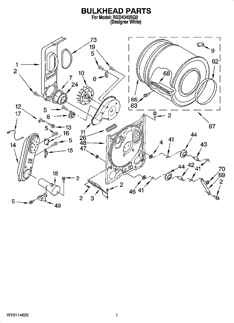 BULKHEAD PARTS, OPTIONAL PARTS (NOT INCLUDED) Diagram and Parts List for RGD4340SQ0  Roper Dryer