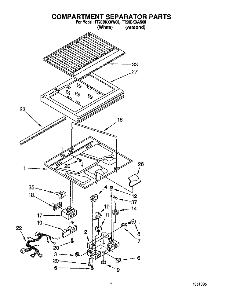 COMPARTMENT SEPARATOR Diagram and Parts List for TT20BKXAN00  Whirlpool Refrigerator